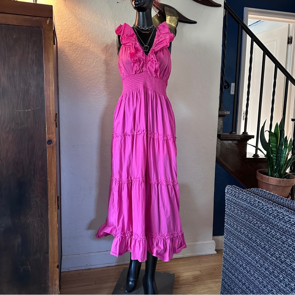 House of Harlow 1960 Hot Pink Ruffled Maxi Dress